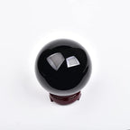 JIC Gem Small Black Crystal Ball - Obsidian Sphere with Wooden Stand for Feng Shui Healing, Meditation (70-80mm)
