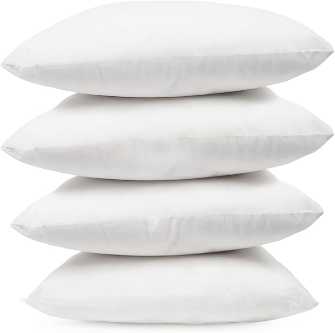 Covers & All Premium Square Throw Pillow Inserts with Covers Set of 4, 18 x18 Inches White, Decorative Cushions for Couch Sofa Home Decor Office Travel UV Resistant Waterproof Soft Cushions Pillows