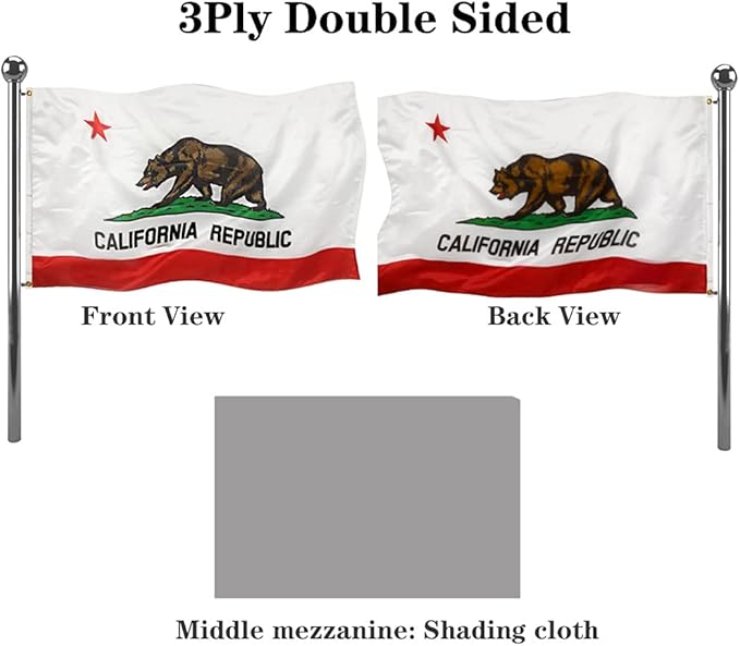 Jayus Double Sided California Ca State Flags 4x6 FT Outdoor - 320D Heavy Duty Nylon Republic of Californian Cali Bear Flag Banner with 2 Grommets