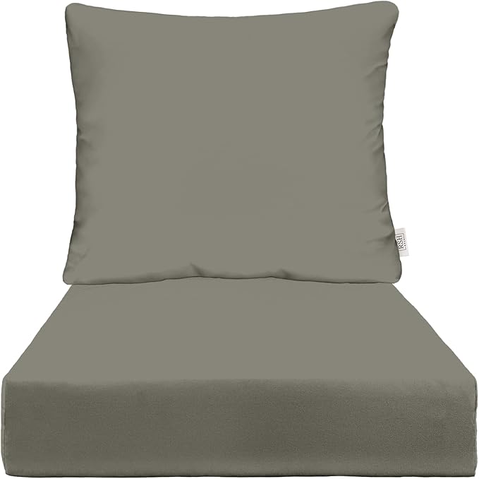 RSH DECOR: Deep Seating Cushion with Pillow Back | 24” x 27” Seat | All-Weather Spun Fabric | Water and Fade-Resistant | Outdoor Chair Cushion Set for Patio Furniture | Charcoal Grey (Gray)