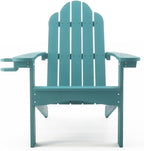 LUE BONA HDPS Adirondack Chairs Set of 8, Fire Pit Outdoor Chair Weather Resistant with Cup Holder, Modern Plastic Chair Plastic for Patio, Deck, Proch, 350LBS, Blue Turquoise