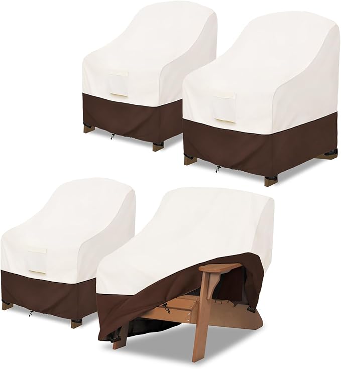 Adirondack Chair Cover 4 Pack,Waterproof Heavy Duty Patio Furniture Covers,Patio Adirondack Chair Covers for Outdoor Chairs(32 W x 35 D x 36 H inches) Beige & Brown