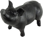 NACH Cast Iron Pig Statue - Black Door Stopper/Paperweight, Rustic Garden Decor, 9.2x3.7x5.9 Inch, Black Head Up Pig
