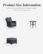 LayinSun 5 Piece Wicker Outdoor Furniture Set with 6-inch Comfy Cushions, High Back Patio Furniture Set with Swivel Rocking Chairs and Side Table