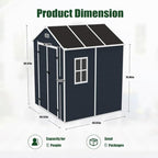 6x6 FT Outdoor Storage Shed with Floor and Window, Waterproof Resin Garden Tool Sheds w/Lockable Door, Vents & Sloped Roof, All-Weather Plastic Tool House for Patio, Backyard, Lawn, Dark Gray