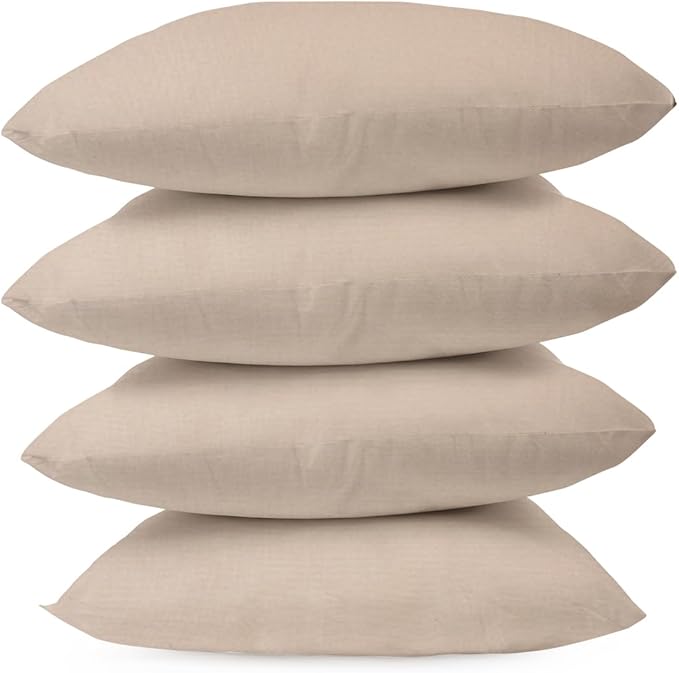 Covers & All Premium Square Throw Pillow Inserts with Covers Set of 4, 14 x 14 Inches Beige, Decorative Cushions for Couch Sofa Home Decor Office Travel UV Resistant Waterproof Soft Cushions Pillows