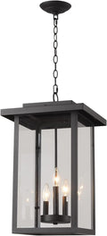 Outdoor Pendant Light Exterior Hanging Lantern, Large Outdoor Hanging Porch Light, Matte Black Finish with Clear Glass, 3 Light Outdoor Chandelier