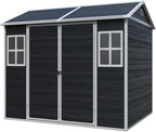 8x6 FT Resin Outdoor Storage Shed with Floor and 2 Windows, Outside Plastic Sheds Storage Clearance w/Lockable Door, Backyard Garden Tool House for Patio, Yard, Lawn, Bike, Black