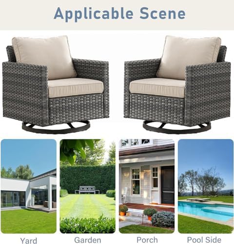 Patio Rocker Chair Outdoor：Wicker Chairs Swivel Patio Chairs Set of 4 Wicker Patio Furniture Sets with Wide Wicker Armrests Rocking Chairs for Porch, Grey / Beige