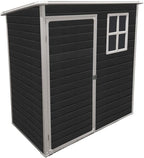 5x3 FT Resin Outdoor Storage Shed with Floor, Waterproof Heavy-Duty Plastic Garden Sheds w/Window and Lockable Door, Outside Tool Shed for Backyard, Patio, Lawn, Bike, Toys, Black