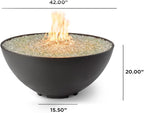 Outdoor GreatRoom Co Propane Fire Pit Table - Cove Gas Fire Pits for Outside Patio - 42 Inch Round Edge Bowl Concrete Firepit Fire Table, Glass Tabletop Cover, Clear Glass Gems, 105,000 BTU - Mist