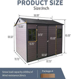 8x6 FT Resin Outdoor Storage Shed with Floor and 2 Windows, Outside Plastic Sheds Storage Clearance w/Lockable Door, Backyard Garden Tool House for Patio, Yard, Lawn, Bike, Brown