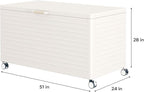 MIRADOR 134 Gallon Outdoor Storage Box Waterproof with Wheels, Metal Deck Box for Patio Furniture, Garden Tools, Outdoor Cushion, Latte