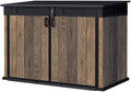 Keter Signature Collection All-Weather Storage Shed with Skylight, Window, Built-in Ventilation, Customizable Walls, & Lockable Double Doors, Walnut