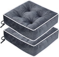 ERWUDEling Set of 2 Tufted Waterproof Outdoor Chair Cushions - 19x19x5 inchThick Patio Seat Pads with Ties for Lawn, Wicker & Garden Furniture,Gray