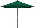 California Umbrella 9' Premium Commercial Hardwood Patio Umbrella, Manual Lift With Sunbrella Forest Green Fabric