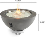 Outdoor GreatRoom Co Propane Fire Pit Table - Cove Gas Fire Pits for Outside Patio - 42 Inch Round Edge Bowl Concrete Firepit Fire Table, Glass Tabletop Cover, Clear Glass Gems, 105,000 BTU - Mist