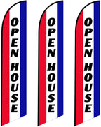FFN 3-Pack of Open House Feather Banner Flag Kits, Includes Flag Poles, Ground Stakes, and Travel Bags, 15ft Large Outdoor Signs for Real Estate Agents