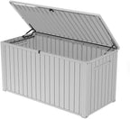 Stylish Indoor/Outdoor Storage Deck Box,Resin,Large Capacity, Weather-Resistant, Lockable lid and Side handles. (White, 170 Gallon)