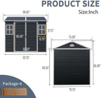 8x6 FT Resin Outdoor Storage Shed with Floor and 2 Windows, Outside Plastic Sheds Storage Clearance w/Lockable Door, Backyard Garden Tool House for Patio, Yard, Lawn, Bike, Black