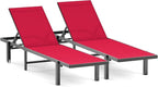 Patio Chaise Lounge Chair Set of 2, Outdoor Lounge Chairs with Wheels, 5-Position Adjustable Sun Loungers for Pool, Deck, Beach,Red
