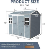 8x6 FT Resin Outdoor Storage Shed with Floor and 2 Windows, Outside Plastic Sheds Storage Clearance w/Lockable Door, Backyard Garden Tool House for Patio, Yard, Lawn, Bike, Gray