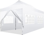 COBIZI 10x20 Pop Up Canopy with 6 Sidewall,Heavy Duty Canopy UPF 50+ All Season Wind Waterproof Commercial Outdoor Wedding Party Tents for Parties Canopy Gazebo with Roller Bag(10 x 20 ft White)