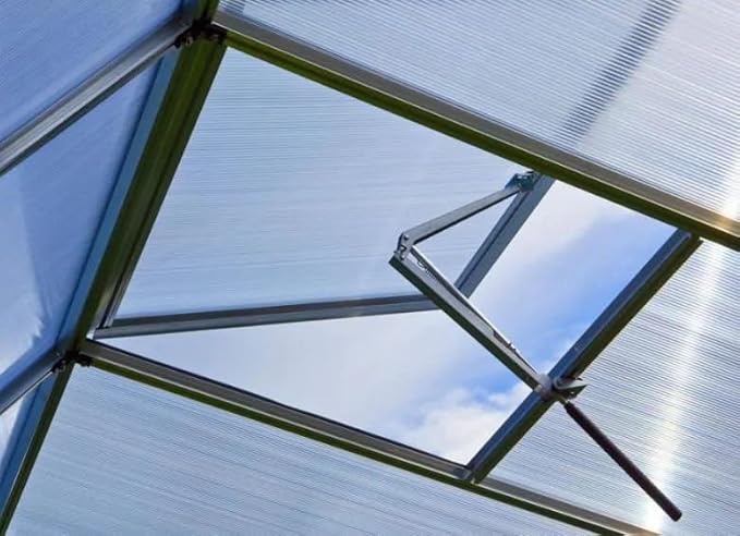 Greenhouse Rubin 5 Aluminum Frame 8.6 x 10.5 ft with Approx. 10 mm Polycarbonate Panels - with 2 Extra Skylights and 2 Automatic Window Openers