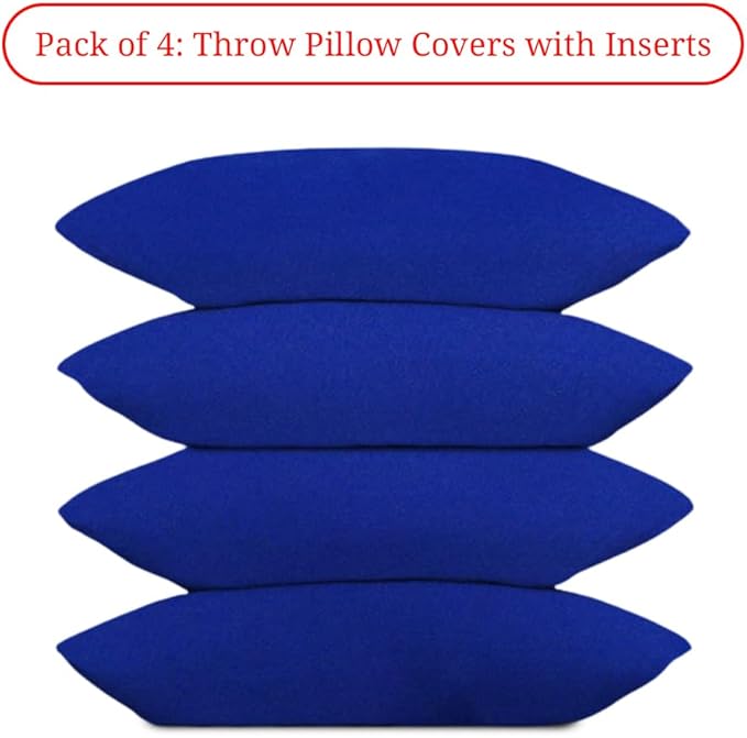Covers & All Premium Rectangle ThrowPillow Inserts with Covers Set of 4, 16 x 24 Inches Blue, Decorative Cushions for Couch Sofa Home Decor Office Travel UV Resistant Waterproof Soft Cushions Pillows