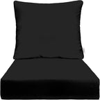 RSH DECOR: Deep Seating Cushion with Pillow Back | 24” x 27” Seat | All-Weather Spun Fabric | Water and Fade-Resistant | Outdoor Chair Cushion Set for Patio Furniture | Black
