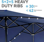 GREEN PARTY 15 ft Rectangle Patio Umbrella with Solar Lights and Base Included, Double-Sided Market Table Umbrella with Crank, Large Outdoor Umbrellas for Patio Poolside Garden Backyard, Navy Blue