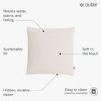 Outer Outdoor Throw Pillow with OuterWeave Performance Fabric, Decorative Outdoor Pillow for Patio & Outdoor Furniture, Includes Machine Washable Pillow Cover and Insert - Pailsades Cream, 18"x18"