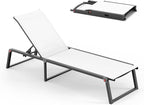 Aluminum Chaise Lounge Chair Outdoor, Foldable & Assembly Free Patio Pool Lounge Chairs 5-Position Recliner for Outside Poolside, Fully Grounded Legs Sun Lounger for Beach, Yard, White