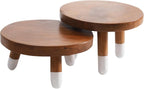 9" Round Dip Dyed Teak Plant Stand |Wood Risers for Decor | Wood Pedestal Stand Riser 4"+6" Tall-2 Pack