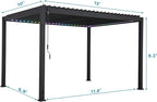 MIRADOR 111S LED Louvered Pergola Gazebo, 10Ft x 13Ft, Integrated LED Strip Lights, Full Aluminum Frame, Adjustable Roof, Outdoor, Durable, Charcoal