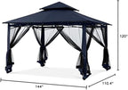 MASTERCANOPY Outdoor Garden Gazebo for Patios with Stable Steel Frame and Netting Walls (10x12,Navy Blue)