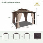 10x12 Hardtop Gazebo with Curtains and Netting, Double Roof Polycarbonate Canopy, Heavy-Duty Aluminum Frame – All-Weather, UV & Rust Resistant for Patio, Garden, and Deck