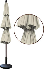 EliteShade USA 10-Year-Non-Fading 11Ft 3 Tiers Patio Market Umbrella Outdoor Cylinder Auto Push-up Table Umbrella with Ventilation, Antique Beige