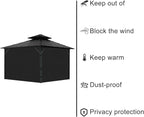 Gazebo Universal Replacement Privacy Curtain, 10'X10' Gazebo Curtains Outdoor Waterproof, 4-Panels Sidewall with Zipper for Patio, Garden and Backyard (Only Curtains, 10'X10', Black)