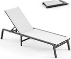 Foldable Pool Lounge Chairs, Aluminum Chaise Lounge Outdoor with 5 Positions Recliner - Free Assembly - Patio Lounge Chair for Poolside, Beach (White)