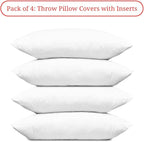 Covers & All Premium Rectangle ThrowPillow Inserts with Covers Set of 4, 12 x 20 Inches White, Decorative Cushions for Couch Sofa Home Decor Office Travel UV Resistant Waterproof Soft Cushions Pillows