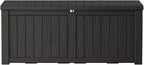 TARKARI 150 Gallon Lockable Resin Deck Box, Waterproof & UV-Resistant Outdoor Storage Box for Outdoor Cushion Storage, Garden Tools & Pool Accessories Storage, Black