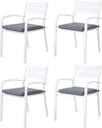 Soleil Jardin Outdoor Aluminum 4-Piece Patio Dining Chairs with Cushions, Stackable Bistro Chairs for Balcony, Garden, Backyard, White Finish & Grey Cushion