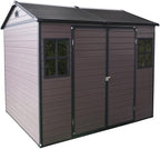 8x6 FT Resin Outdoor Storage Shed with Floor and 2 Windows, Outside Plastic Sheds Storage Clearance w/Lockable Door, Backyard Garden Tool House for Patio, Yard, Lawn, Bike, Brown