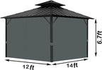 Gazebo Universal Replacement Privacy Curtain, 12'X14' Gazebo Curtains Outdoor Waterproof, 4-Panels Sidewall with Zipper for Patio, Garden and Backyard (Only Curtains, 12'X14', Gray)