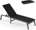 Foldable Pool Lounge Chairs, Aluminum Chaise Lounge Outdoor with 5 Positions Recliner - Free Assembly - Patio Lounge Chair for Poolside, Beach (Black)