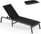 Foldable Pool Lounge Chairs, Aluminum Chaise Lounge Outdoor with 5 Positions Recliner - Free Assembly - Patio Lounge Chair for Poolside, Beach (Black)