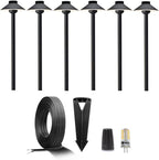 Gardenreet Brass Low Voltage Black Path Lighting Kit (6 Pack Path Lights) with 100 Feet Cable and 30Pack Wire Connectors for Outdoor Pathway House Garden Patio Without Transformer