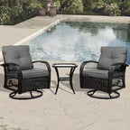 Patio Furniture Set Swivel Rocker, Outdoor Patio Chairs, 3 Piece Suit Porch Furniture Rocking Set, Backyard and Garden Rocker Rattan Chair, with Thickened Cushions and Glass Coffee Table(Grey)