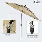 PHI VILLA 5 Pieces Patio Dining Set for 4 with 10ft Patio Umbrella, Metal Outdoor Stackable Wrought Iron Chair Set of 4 & 37" Metal Wood-Like Dining Table,3 Tier Vented Market Table Beige Umbrella